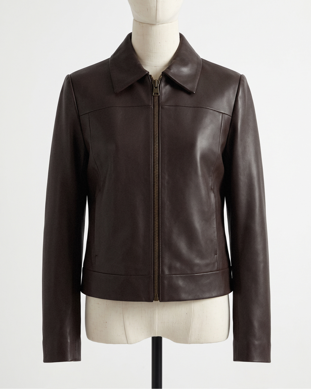 100% Leather Cropped Zip-Front Jacket